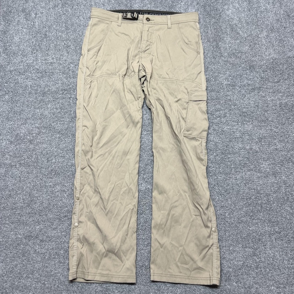PrAna Pants Mens 32x30 Beige Cargo Nylon Stretch Adjustable Waist Belted Outdoor